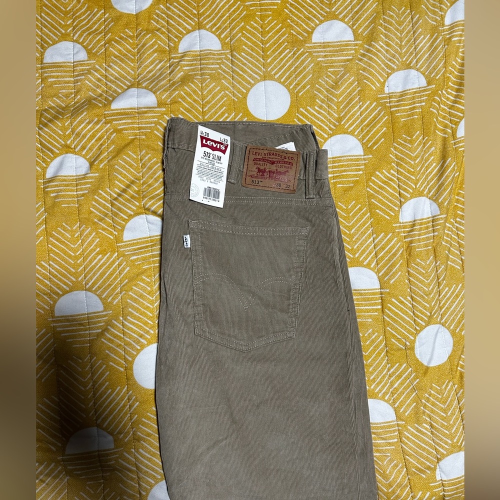 Levis 513 Mens Slim Straight Jeans Corduroy Size 38 X 32 Tan